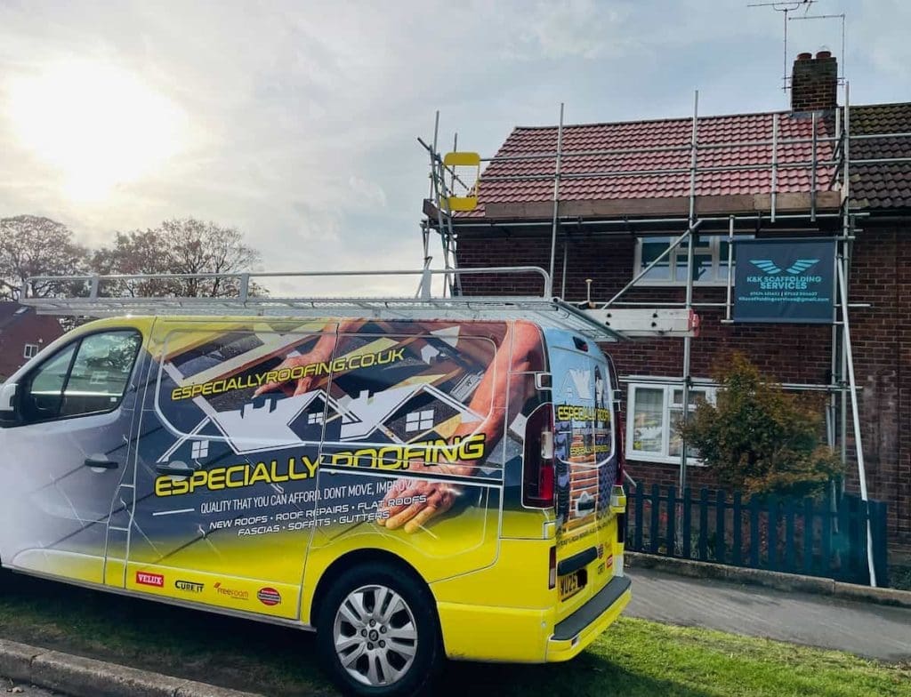 Roof work with access equipment